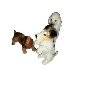 3 VTG Ron Gordon Designs China Dogs Jack Russell Bulldog French Poodle Japan 50s
